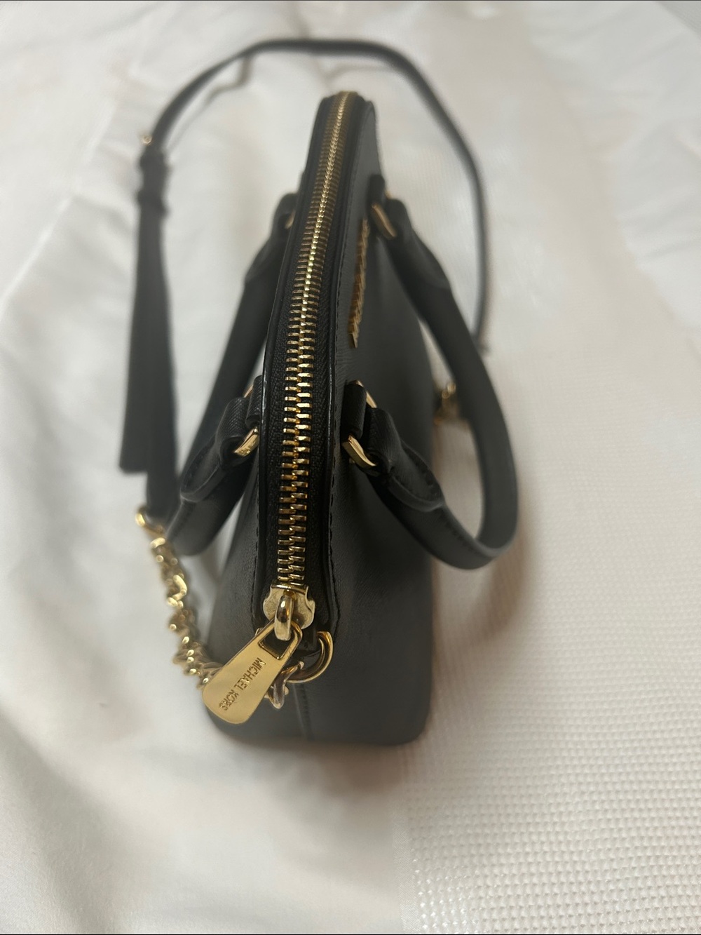 Michael Kors Black Saffiano Leather Satchel with Gold Chain Strap - Picture 5 of 6